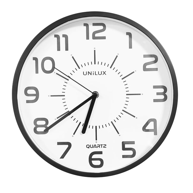 UNILUX – Pop-Wanduhr, Durchmesser 30,5 cm, Kunststoff, schwarz