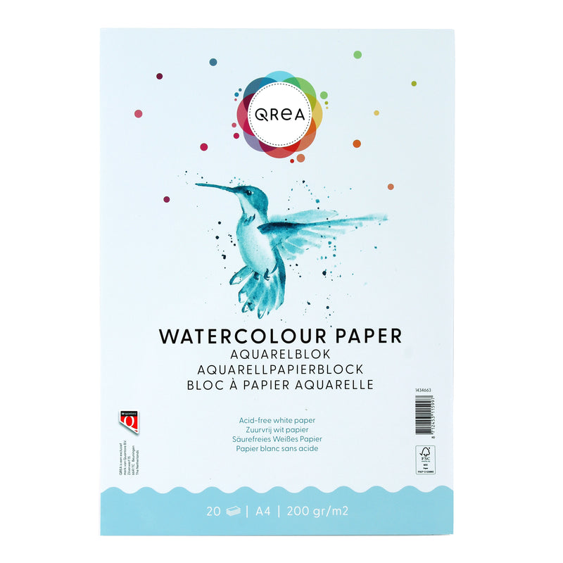 Qrea - Aquarellblock A4 20 Blatt 200gr geklebt | 50 Stück