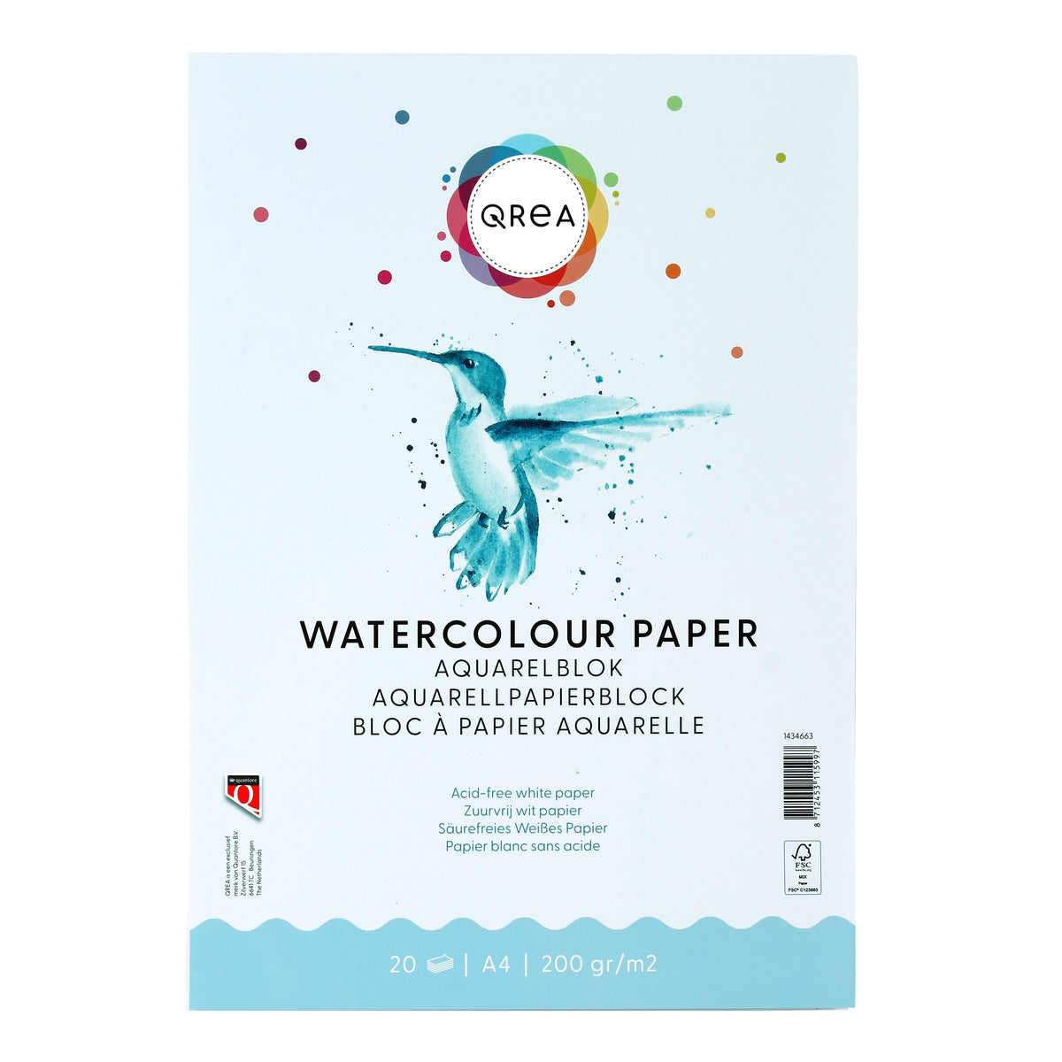 Qrea - Aquarellblock A4 20 Blatt 200gr geklebt | 5 Stück