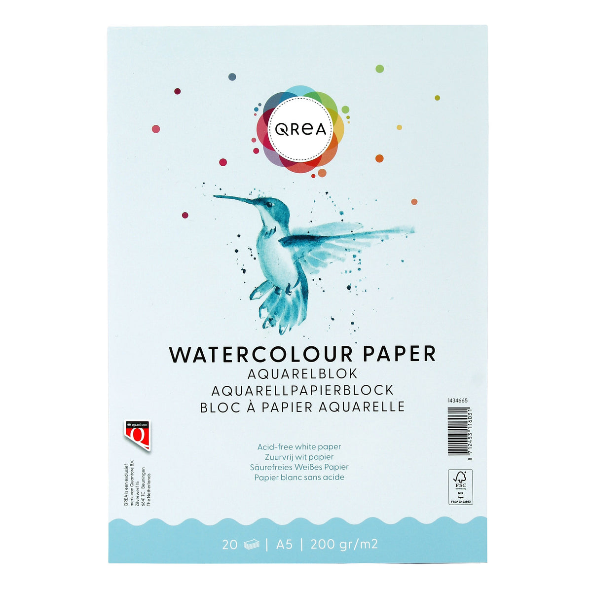 Qrea - Aquarellblock A5 20 Blatt 200gr geklebt | 60 Stück