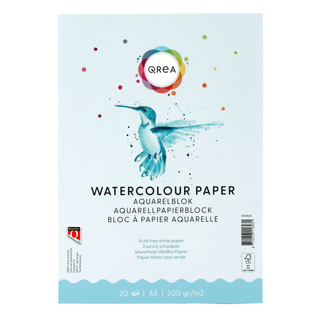 Qrea - Aquarellblock A5 20 Blatt 200gr geklebt | 60 Stück