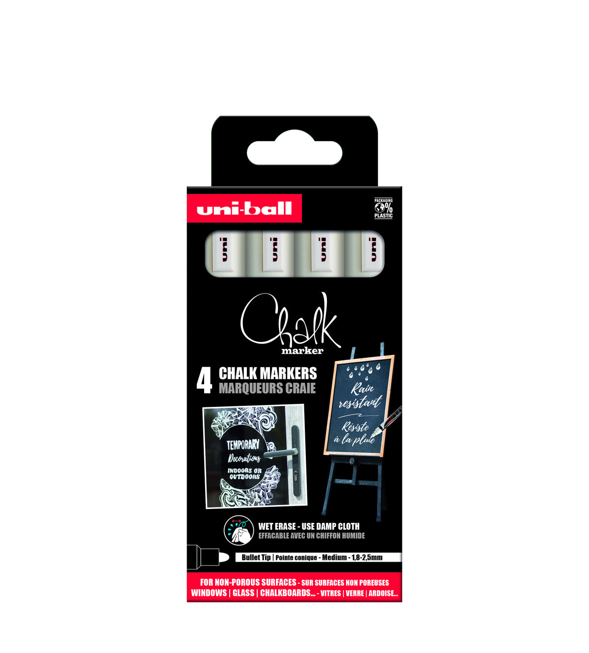 Uni-Ball - Kreidemarker Kreide rund 1,8-2,5 mm weiß 4 Stück