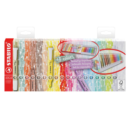 STABILO - SWING COOL Naturfarben-Textmarker, farblich sortiert, Schreibtischset à 18 Stück