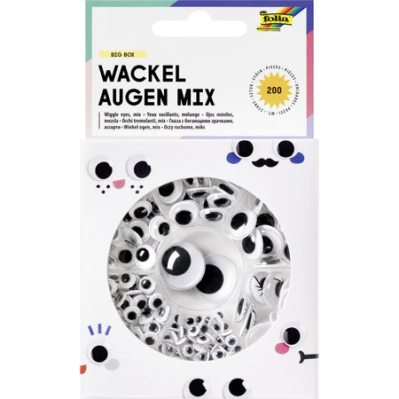 Folia Paper - Wackelaugen Folia Box mit 200 Stück, 7 Sorten sortiert | 4 Stück