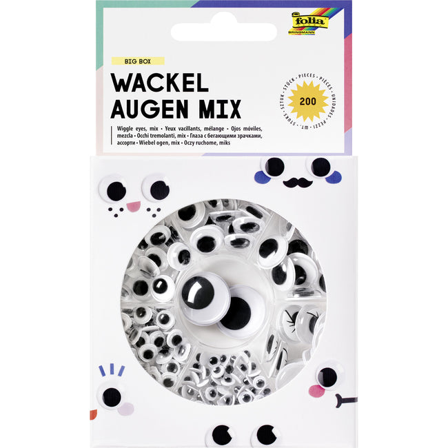 Folia Paper - Wackelaugen Folia Box mit 200 Stück, 7 Sorten sortiert
