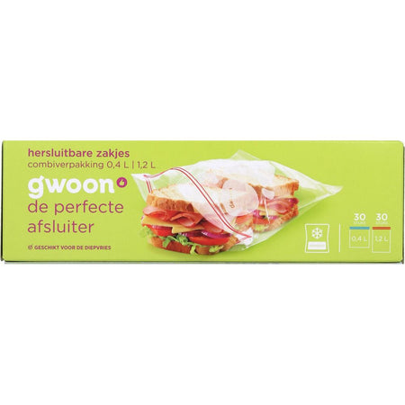 G'woon - Wiederverschließbarer Beutel 30 x 0,4l und 30 x 1,2l | 12 Stück
