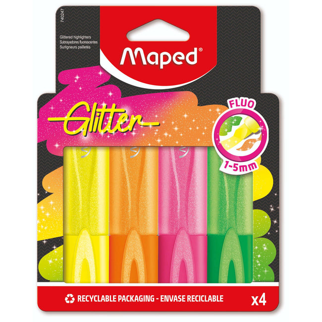 Maped – Glitzer-Textmarker in 4 fluoreszierenden Farben