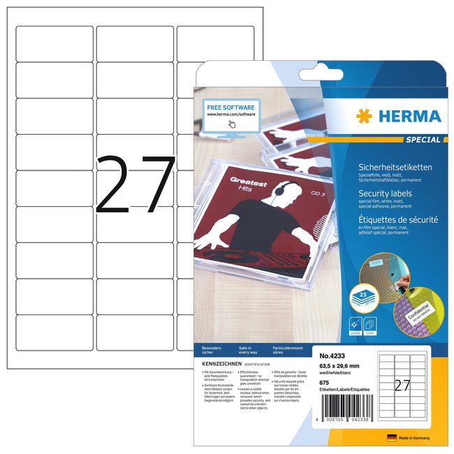 HERMA - Sicherheitsetikett 4233 63,57x29,6mm VE 675St
