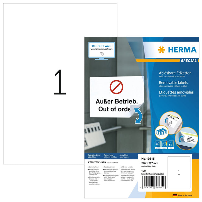 HERMA - Etikett 10315 210x297mm weiß 100 Etiketten