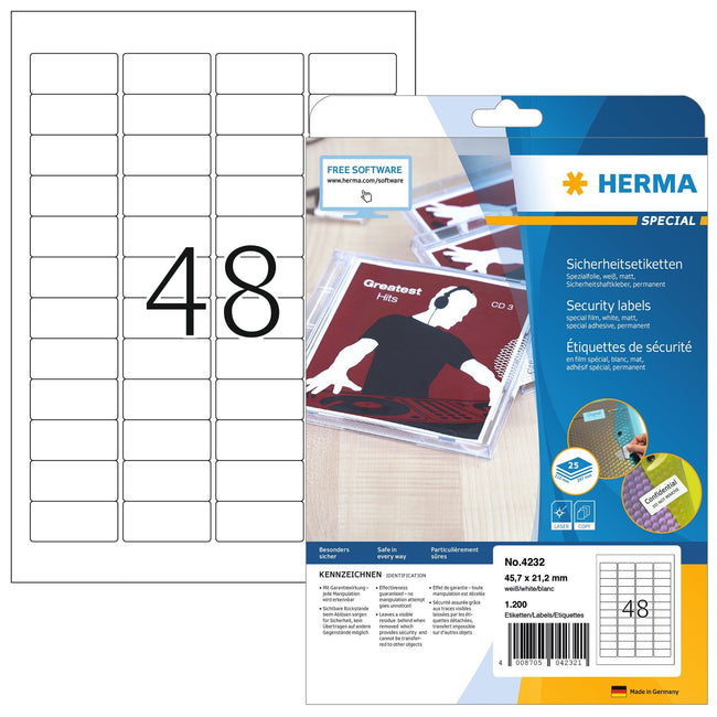 HERMA - Sicherheitsetikett 4232 45,7x32,2mm VE 1200St