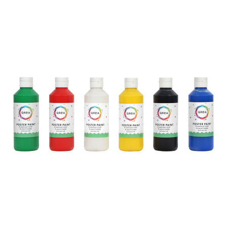 Qrea – Posterfarben-Set mit 6 Standardfarben, 250 ml
