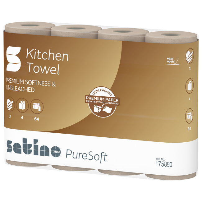 Satino von WEPA - Küchenrolle satino puresoft 3-lagig 4x64 Blatt natur