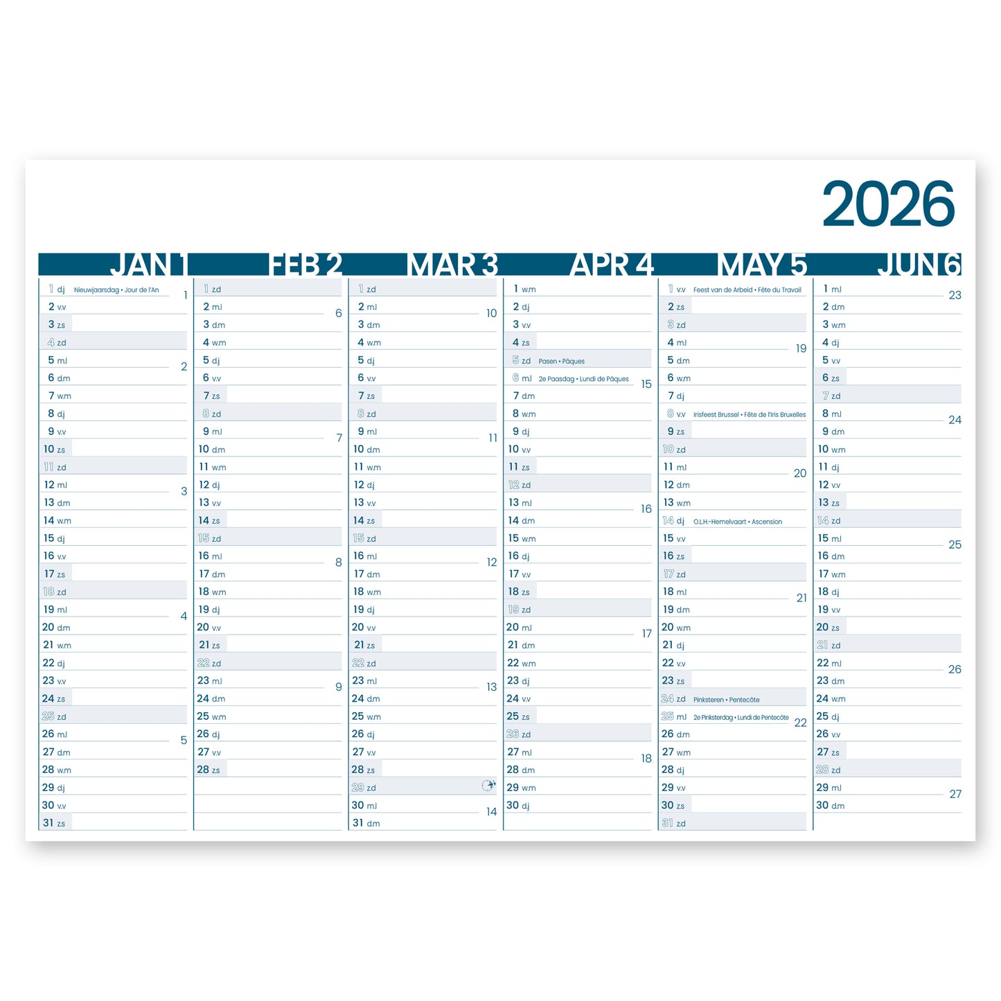 INNI - 6-Monatskalender 2026 großes Erinnerungsstück 430x320mm