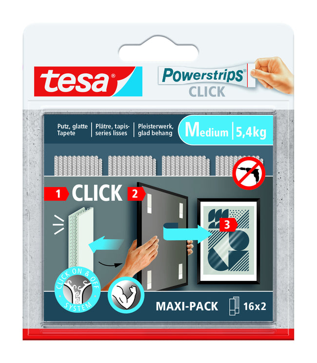 Tesa - Klebepunkt-Steckdosenleisten Click Medium 16 Paar Gew. | 6 Stück