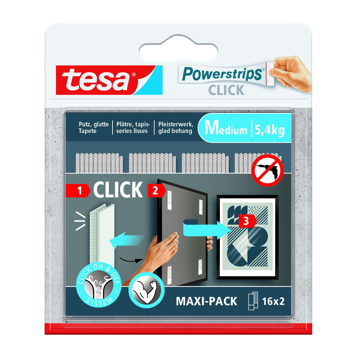 Tesa - Klebepunkt-Steckdosenleisten Click Medium 16 Paar Gew