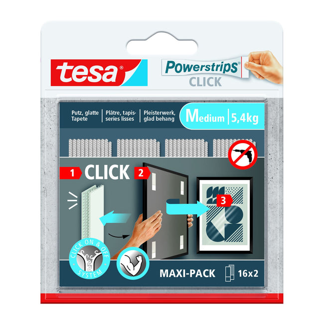 Tesa - Klebepunkt-Steckdosenleisten Click Medium 16 Paar Gew. | 6 Stück
