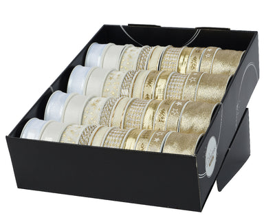 Decoris - Geschenkband Polyester Gold/Perlmutt sort