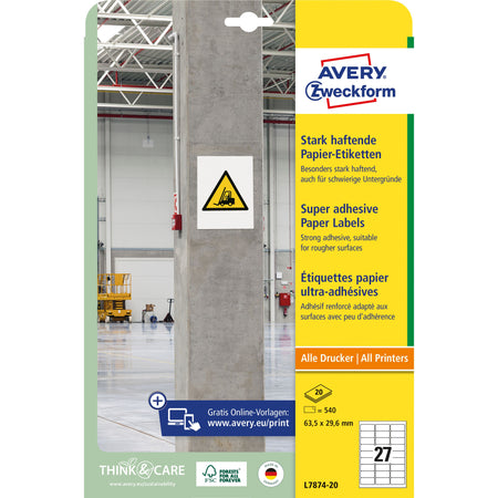 Avery Zweckform - Etikett l7874-20 63,5x29,6mm 540Stk