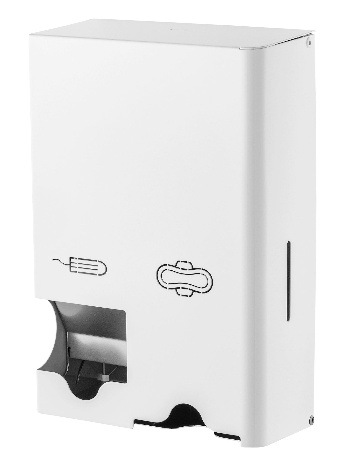 MediQo-line - Damenhygienespender klein Edelstahl weiß mqstb p