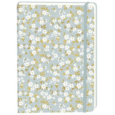 Büro - Notizbuch weiße Blumen, A5-Linie, 92 Seiten, sc grau