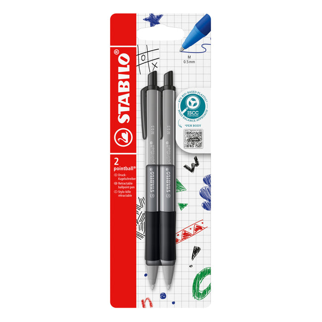 Stabilo -  Balpen pointball colorful zw blist à 2st
