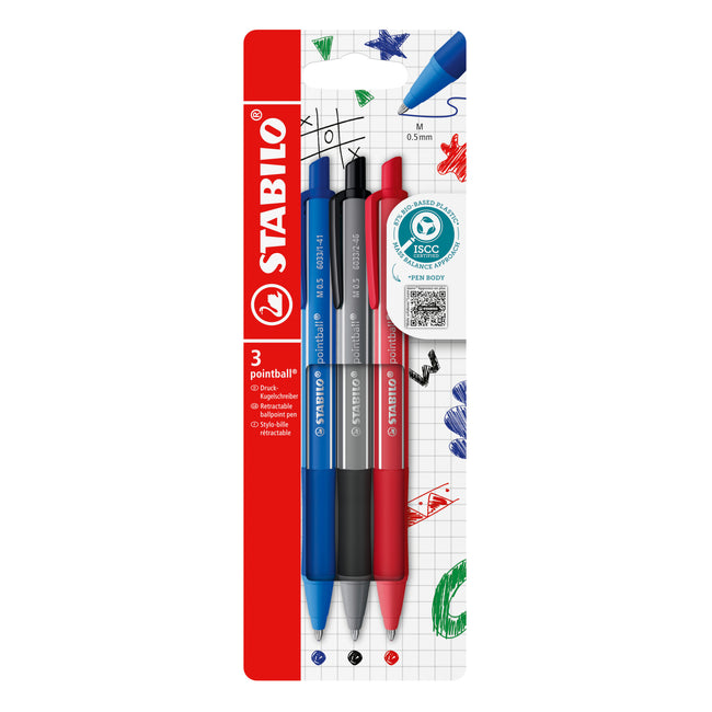 Stabilo -  Balpen pointball colorful ass blist à 3st | 10 stuks