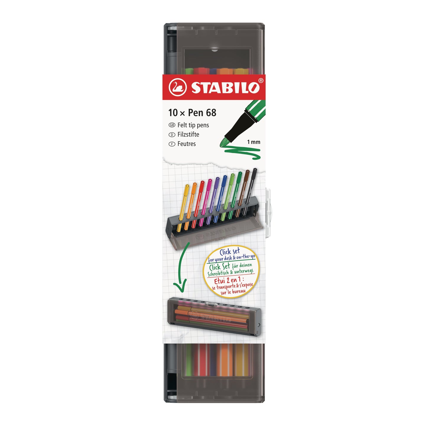 Stabilo -  Viltstift pen 68 m clickset à 10 kleuren | 5 stuks