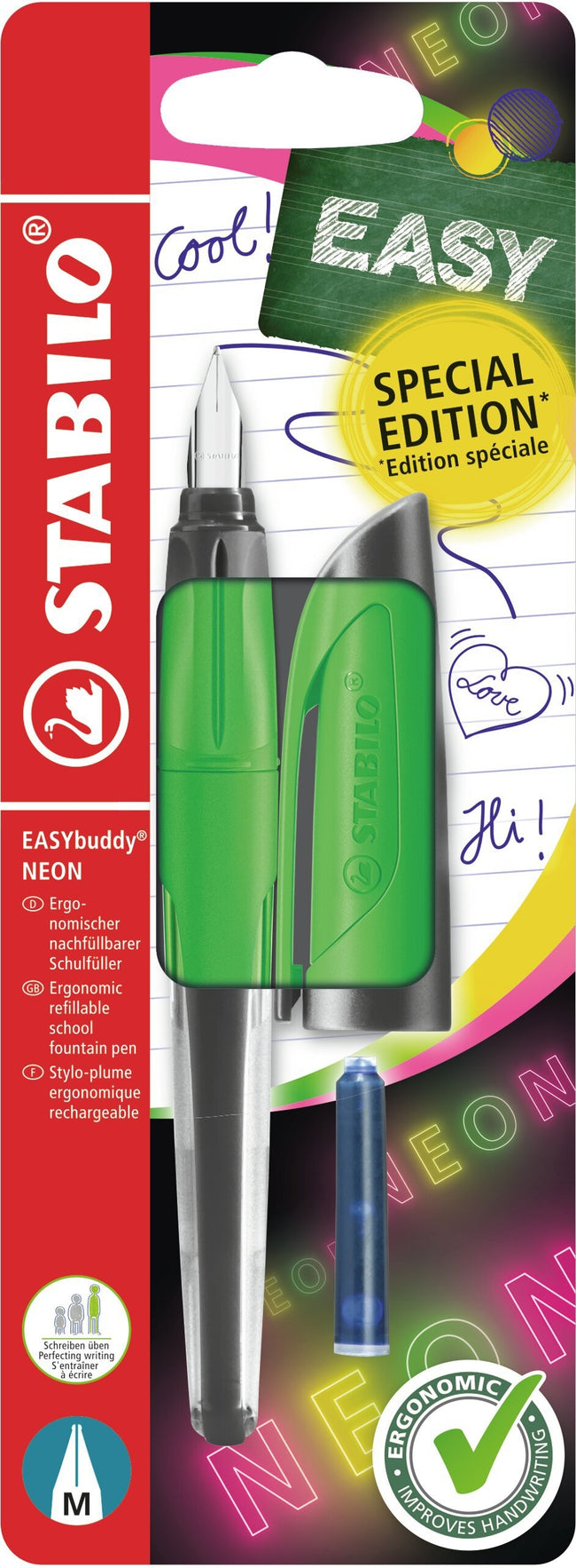 Stabilo -  Vulpen easybuddy m neon groen blister à 1x | 5 stuks
