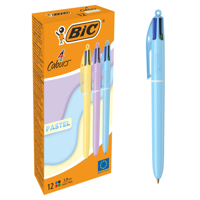 Bic - Colors tel 4-Farben-Kugelschreiber, mittel, klassische Tintenfarben, µBox mit 12 Stück