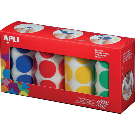 Apli Kids - Kinderaufkleber XL Kreise, Durchmesser 33 mm, Box mit 4 Rollen in 4 Farben
