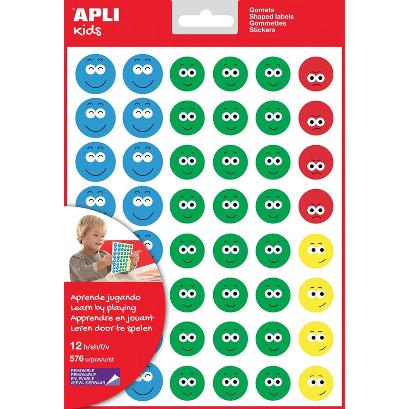 Apli Kids - Kinder-Belohnungsaufkleber Happy Smile, groß, Blister mit 12 Blatt
