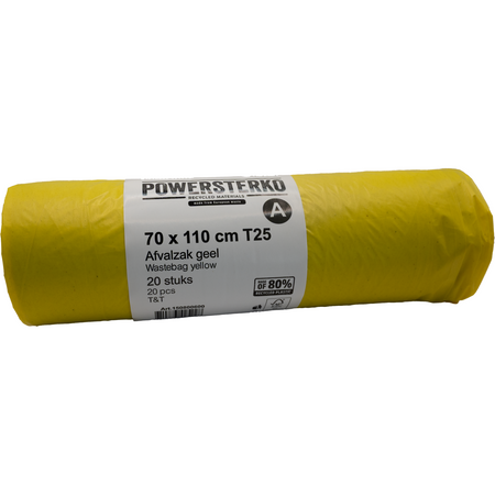 PowerSterko -  Afvalzak | Gerecycled LDPE | 70x110cm | T25 | geel | 200 stuks
