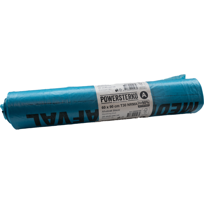 PowerSterko -  Afvalzak | Gerecycled LDPE | 60x90cm | T30 | blauw | 250 stuks