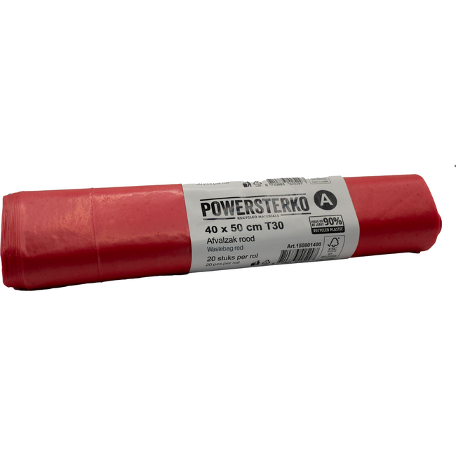 PowerSterko -  Afvalzak | Gerecycled LDPE | 40x50cm | T30 | rood | 500 stuks