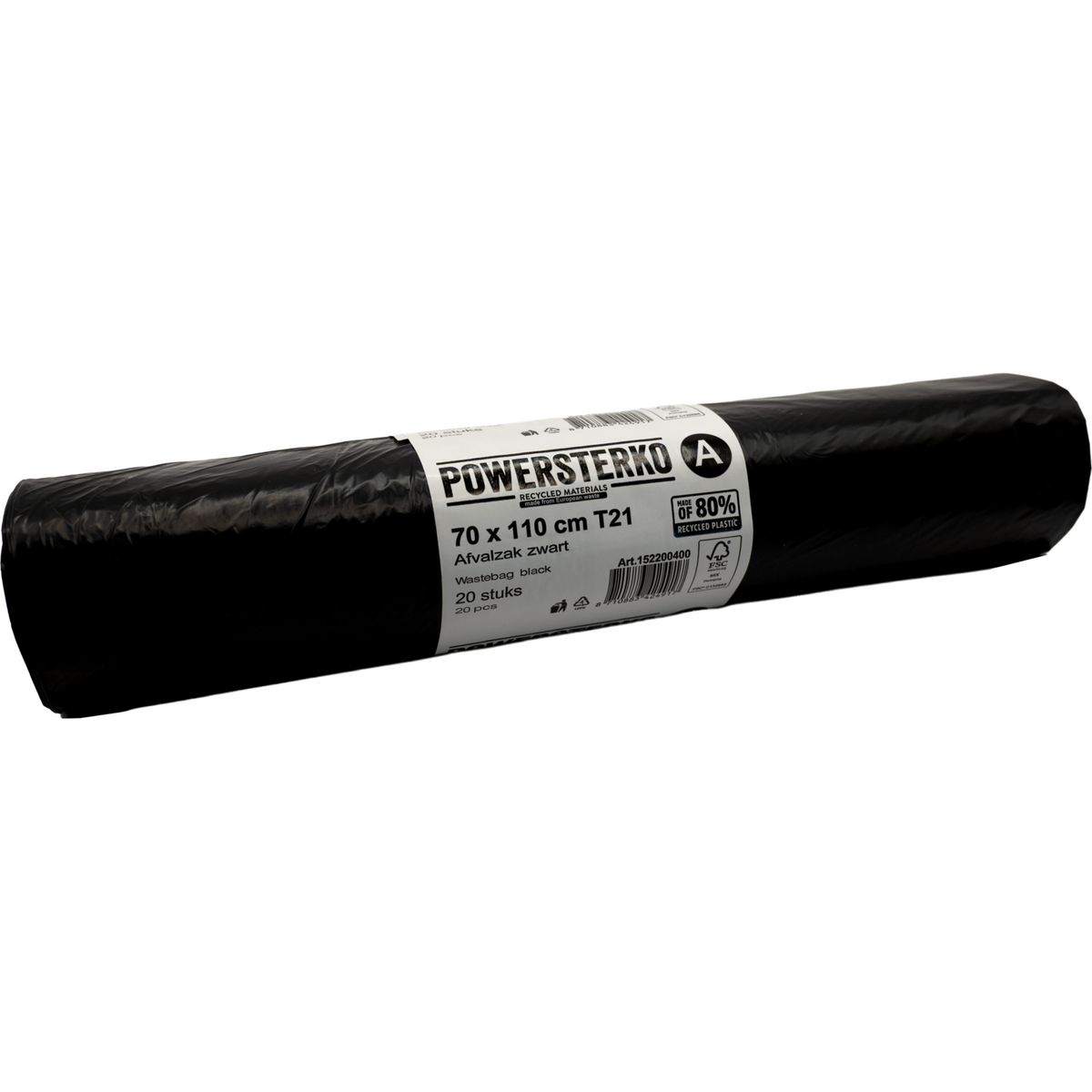 PowerSterko -  Afvalzak | Gerecycled LDPE | 70x110cm | T21 | zwart | 500 stuks