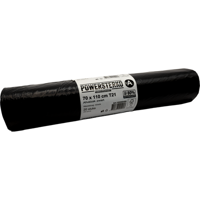 PowerSterko -  Afvalzak | Gerecycled LDPE | 70x110cm | T21 | zwart | 500 stuks