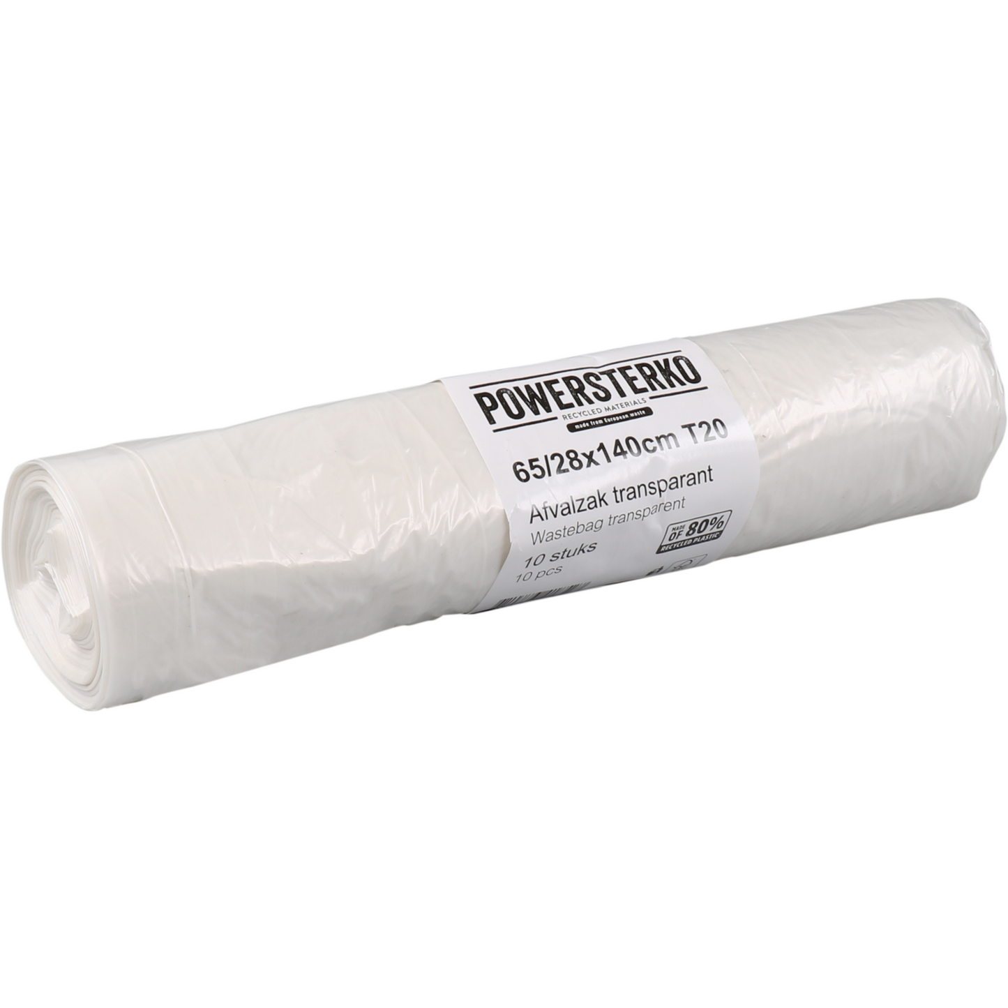 Powersterko - Abfallbeutel | Recyceltes LDPE | 65/ 28x140cm | T20 | Transparente 200 Stück