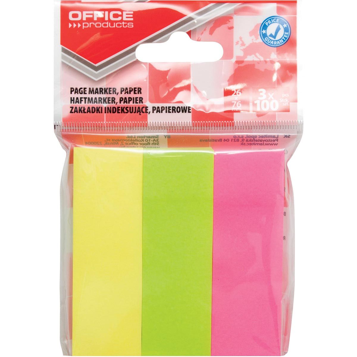 OFFICE products -   index, 26 x 76 mm, ophangzakje van 3 x 100 tabs, geassorteerde kleuren