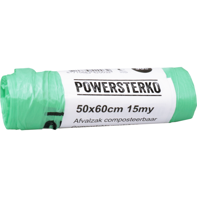 Powersterko - Abfallbeutel | Bioplastisch basierend auf Stärkemischung | 30l | 50x60cm | 15my | Grün