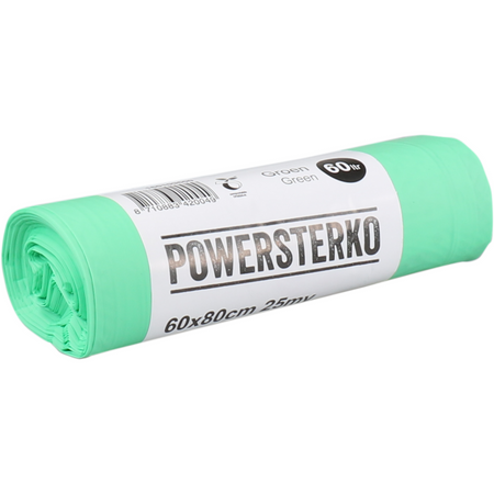 PowerSterko - Abfallbeutel | Biokunststoff auf Basis einer Stärkemischung | 60l | 60x80cm | 25my | grün | 24 Rollen