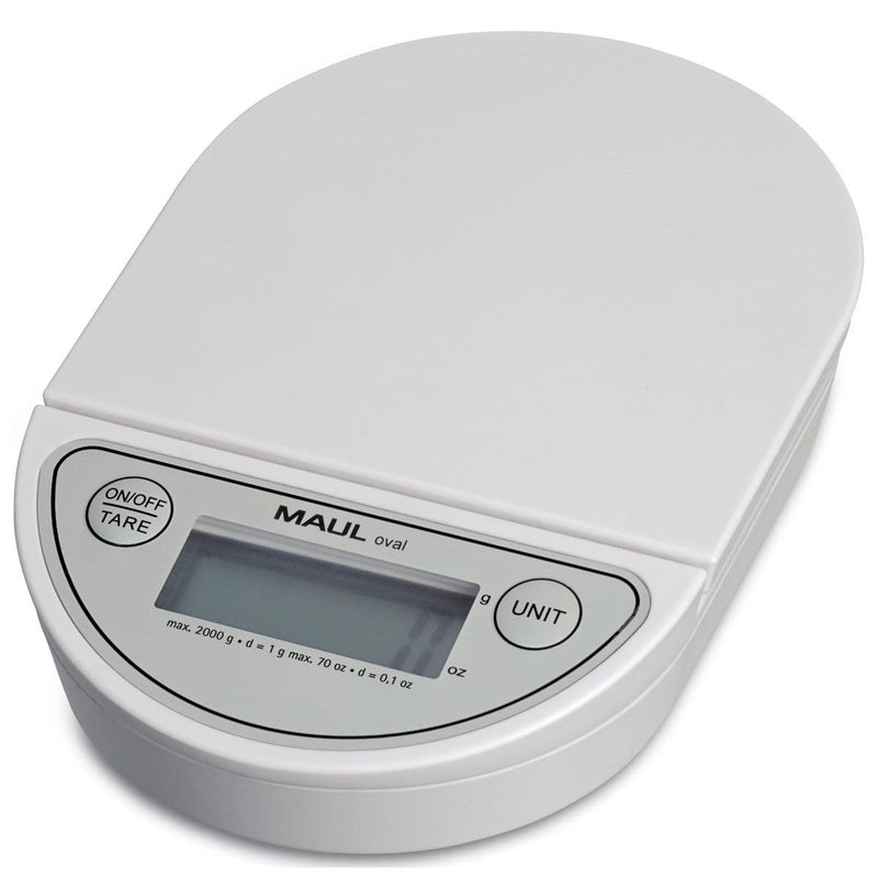 Maul - Briefwaage Oval 2 kg (/1gr) inkl. Batterie weiß