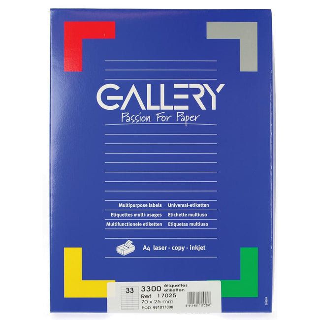 Galerie – weiße Etiketten, 70 x 25 mm (B x H), rechtwinklig, Karton mit 3.300 Etiketten