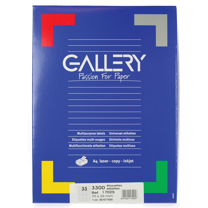 Galerie – weiße Etiketten, 70 x 25 mm (B x H), rechtwinklig, Karton mit 3.300 Etiketten