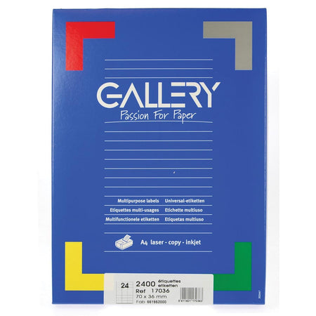 Galerie – weiße Etiketten, 70 x 36 mm (B x H), rechtwinklig, Karton mit 2.400 Etiketten