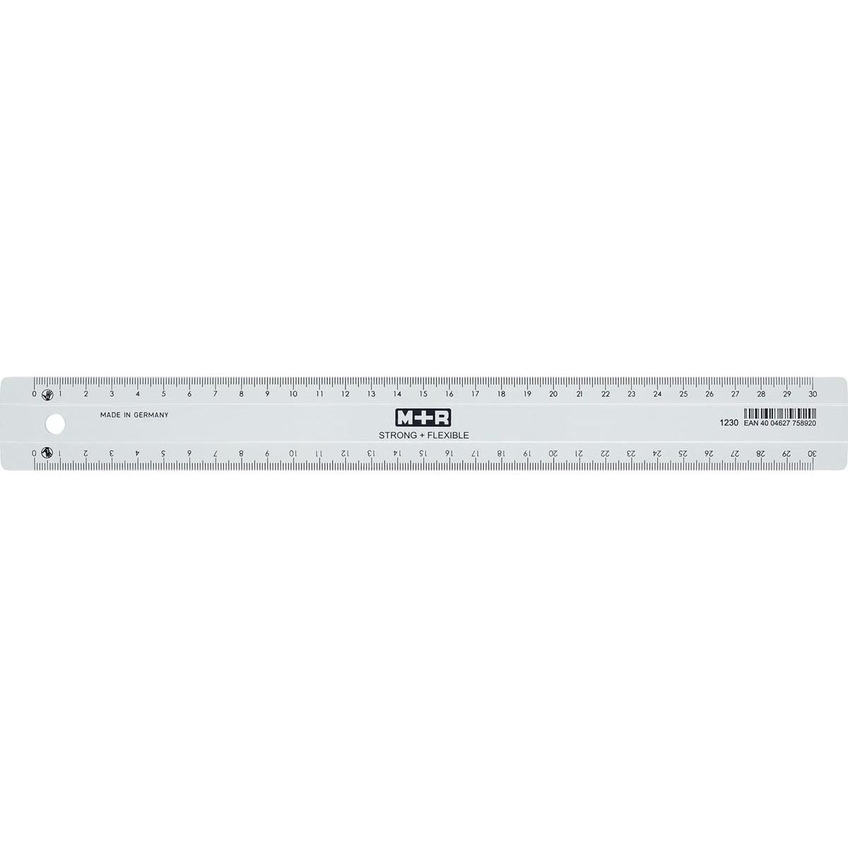 M+R - Starke flexible Lamelle, mit Skala für Rechts- und Linkshänder, 30 cm, transparent