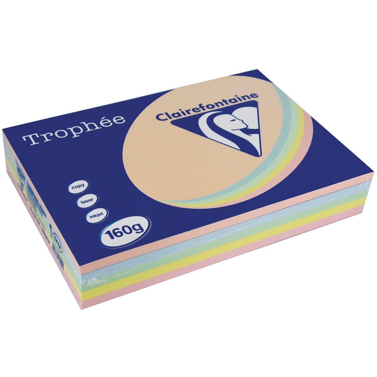 Clairefontaine - Trophée tel A4, 160 g, 5x50 Blatt, verschiedene Farben