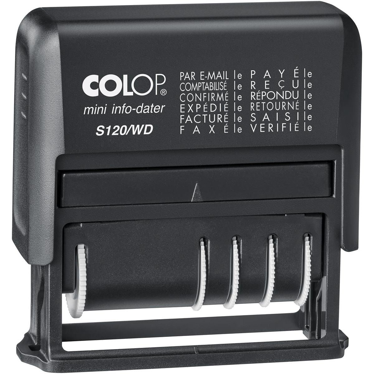Colop -  tekststempel Mini-Info Dater S 120/WD, met datum en 12 verschillende woorden, frans
