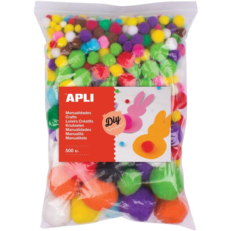 Apli - Pompons, Beutel mit 500 Stück in verschiedenen Farben