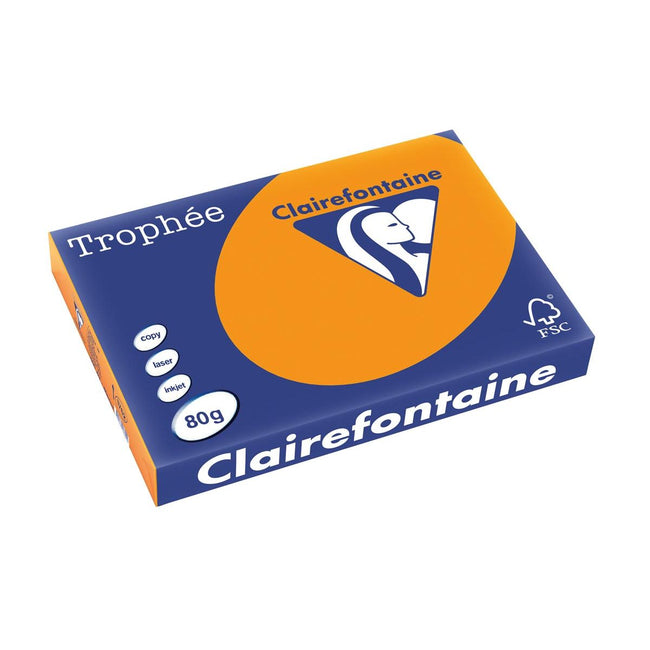 Clairefontaine - Trophée Intens, farbiges Papier, A3, 80 g, 500 Blatt, leuchtendes Orange