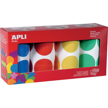 Apli Kids - Kinderaufkleber XL Kreise, Durchmesser 45 mm, Box mit 4 Rollen in 4 Farben